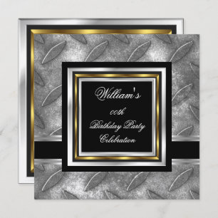 Men's Elegant Black Gold Silver Birthday Metal Invitation