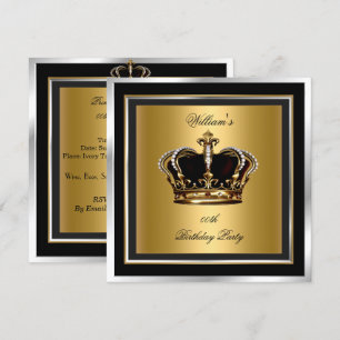 Men's Elegant Black Silver Birthday Party Crown Invitation
