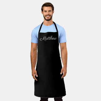 Men's Elegant Black White Name Modern Simple Chic Apron