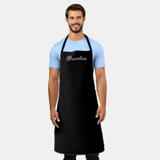 Men's Elegant Black White Name Modern Simple Chic  Apron