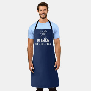 Men's Elegant Blue Chef Name Modern Simple Apron