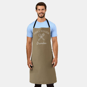 Men's Elegant Brown Chef Name Modern Grillmaster Apron