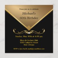 Men's Elegant Gold Black 60th Brithday Invitations