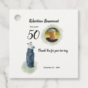 Men's Elegant Golf Theme Photo 50th birthday Favour Tags