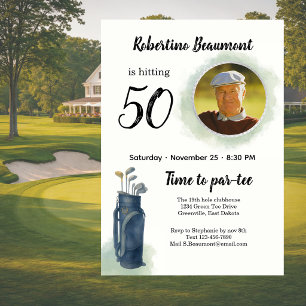 Men's Elegant Golf Theme Photo 50th birthday Invitation