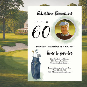 Men's Elegant Golf Theme Photo 60th birthday Invitation
