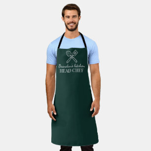 Men's Elegant Green Chef Name Modern Simple Apron