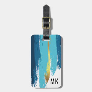 Men's Elegant Navy Blue & Gold Monogram Luggage Tag