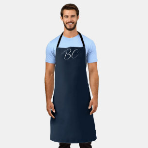 Men's Elegant Navy Blue Monogram Modern Simple Apron