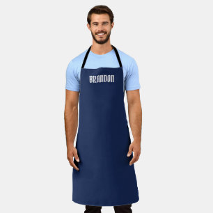 Men's Elegant Navy Blue White Name Modern Simple Apron