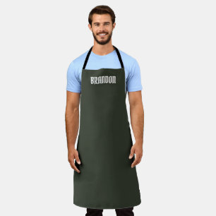 Men's Elegant Sage Green White Name Modern Simple Apron