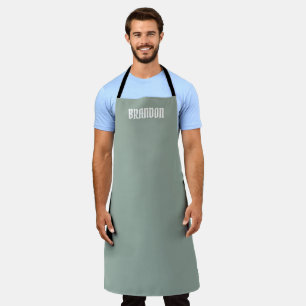 Men's Elegant Sage Green White Name Modern Simple Apron