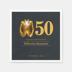 Men's Elegant Tuxedo Gold Black 50th Birthday Napkin