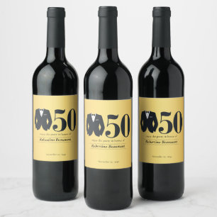 Men's Elegant Tuxedo Gold Black 50th Birthday Wine Label
