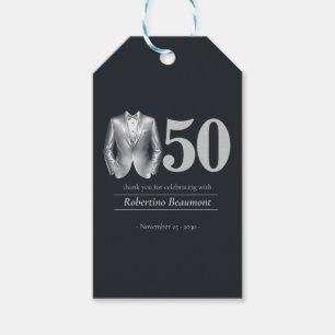 Men's Elegant Tuxedo Silver Black 50th Birthday Gift Tags