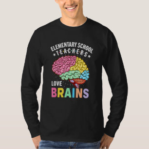 Mens Elementary Teacher Love Brains School T-Shirt