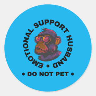 Mens Emotional Support Husband Do Not Pet Monkey Classic Round Sticker
