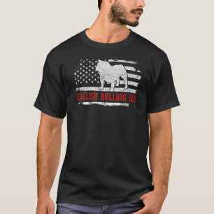 Mens English Bulldog Dad Distressed American Flag  T-Shirt