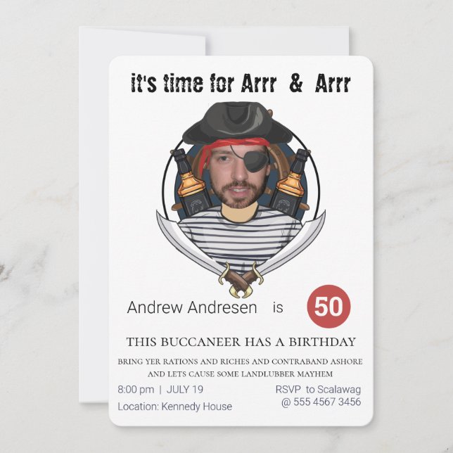 Mens Fab Pirate Birthday Funny Add your Face Great Invitation (Front)