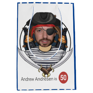 Mens Fab Pirate Birthday Funny Add your Face Great Medium Gift Bag