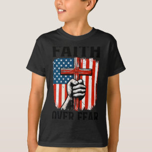 Mens Faith Over Fear Christian Patriotic American  T-Shirt