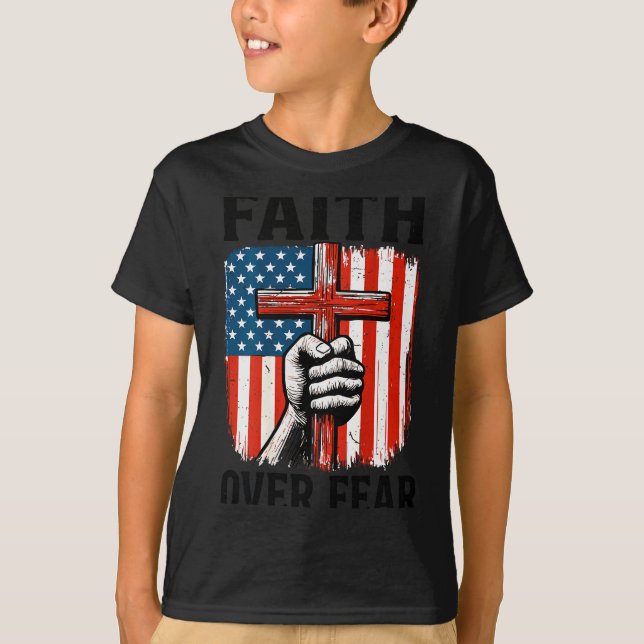Mens Faith Over Fear Christian Patriotic American  T-Shirt (Front)