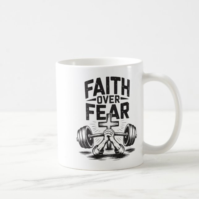 Men's Faith Over Fear Christian Workout Gym Jesus  Coffee Mug (Right)