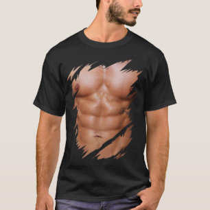 Mens Fake Muscles Ripped Torn Chest Six Pack Abs T-Shirt