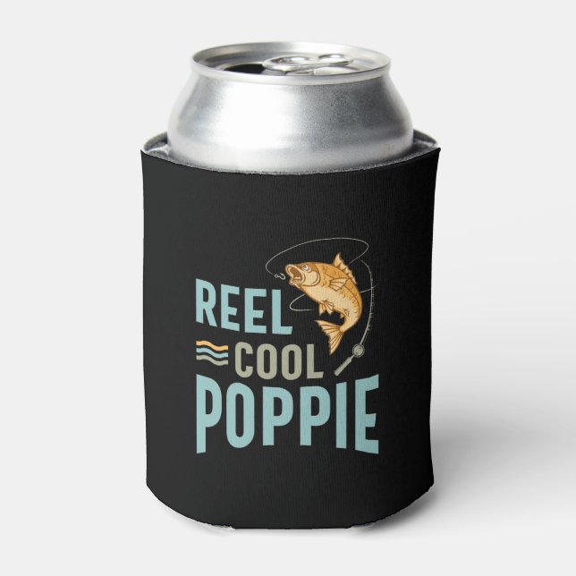 Mens Father Gift Reel Cool Poppie Can Cooler (Can Front)