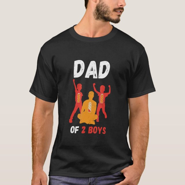 Mens Fathers Day 2 Boys Fully Charge Father Draine T-Shirt (Front)