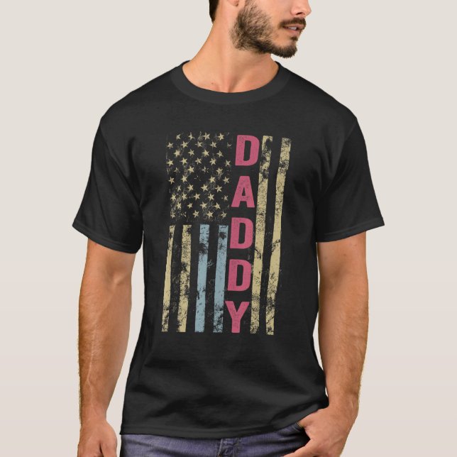 Mens Fathers Day Daddy American Flag 4th Of July M T-Shirt (Front)