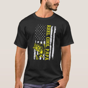 Mens Father's Day Fishing Fisher Usa Flag America T-Shirt
