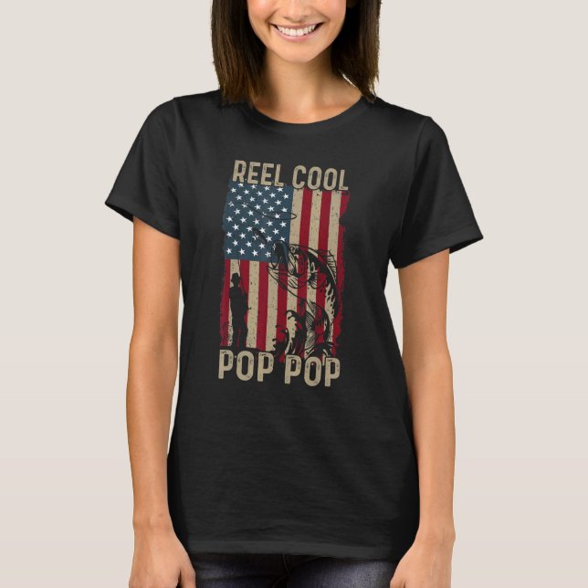 Mens Father's Day  Fishing Reel Cool Pop Pop Ameri T-Shirt (Front)