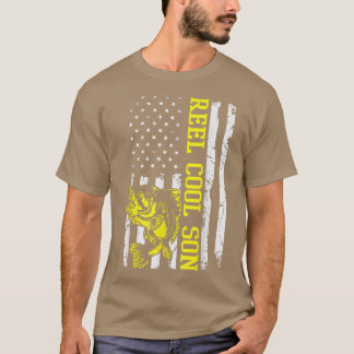 Mens Fathers Day Fishing USA Flag America  T-Shirt
