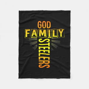 Mens Father's Day Gift God Family Steeler Cross Ch Fleece Blanket
