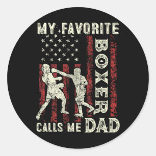 Mens Fathers Day My Favourite Boxer Calls Me Dad F Classic Round Sticker