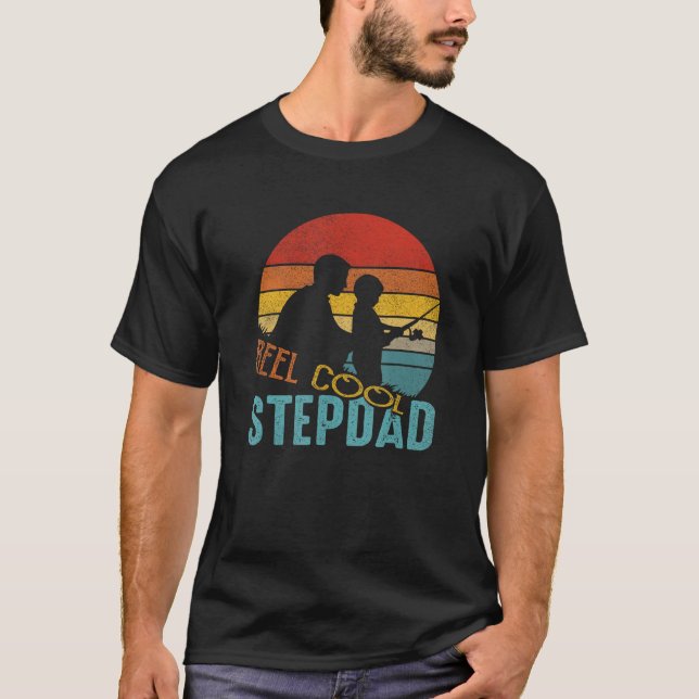 Mens  Fathers Day  Reel Cool Stepdad Fishing Fishe T-Shirt (Front)