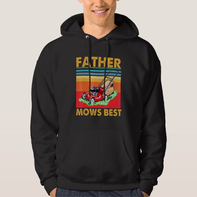 Mens Fathers Mows Best Riding Mower Retro Fathers  Hoodie (Front)