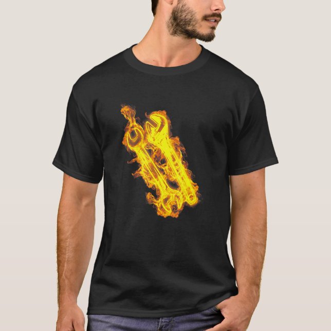 Mens Fire Wrench Flames Workshop Diesel Mechanic T-Shirt (Front)