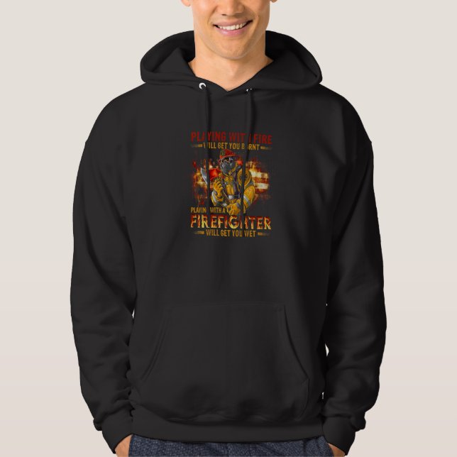 Mens Firefighter  Quote Fireman Patriotic Fire Fig Hoodie (Front)