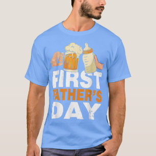 Mens First Father's Day Funny Dad Daddy Beer & Bab T-Shirt