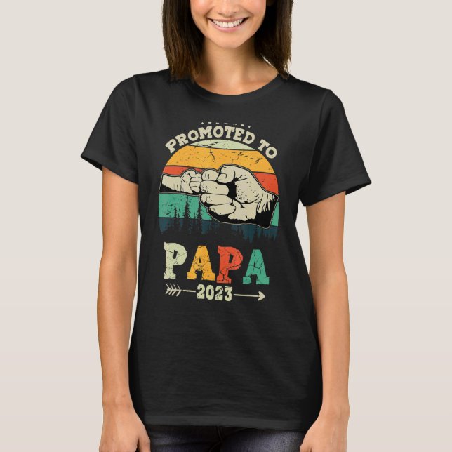 Mens First Time Papa Promoted To Papa 2023 T-Shirt (Front)