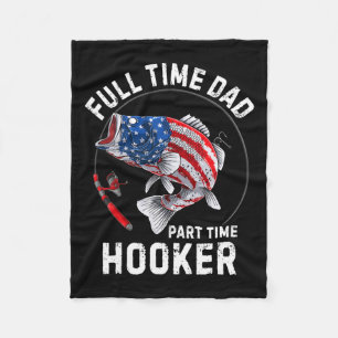 Mens Fishing American Flag Vintage Full Time Dad P Fleece Blanket