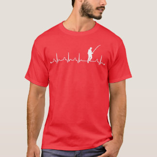 Mens Fishing Heartbeat EKG Pulse Fisherman Lover  T-Shirt