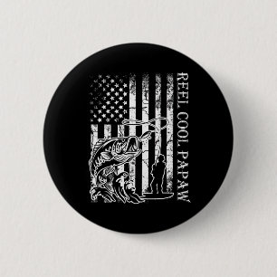 Mens Fishing Reel Cool Papaw American Flag Fathers 6 Cm Round Badge