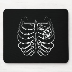 Mens fishing rod skeleton chest with fishing lures mouse mat