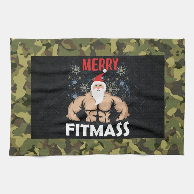Men's Fitmas Christmas Camo Weightlifting Gym Tea Towel (Horizontal)