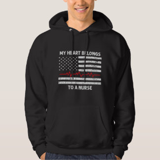 Mens Flag Heartbeat My Heart Belongs to a Nurse Hu Hoodie