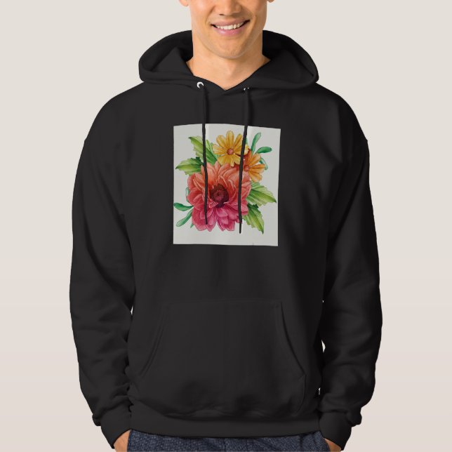 Mens flowers blossom watercolor floral flower hoodie (Front)