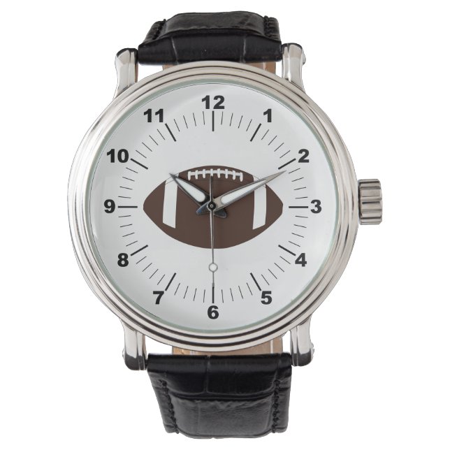 Men's Football Vintage Black Leather Strap Watch (Front)
